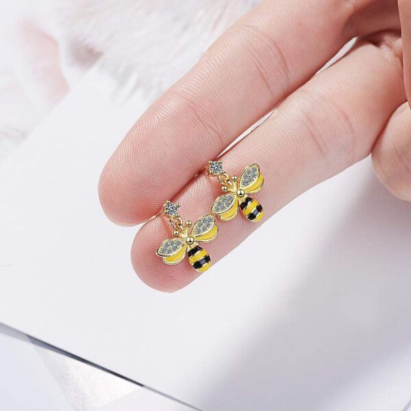 Golden Honey Bee Dangle Earrings - Image 3