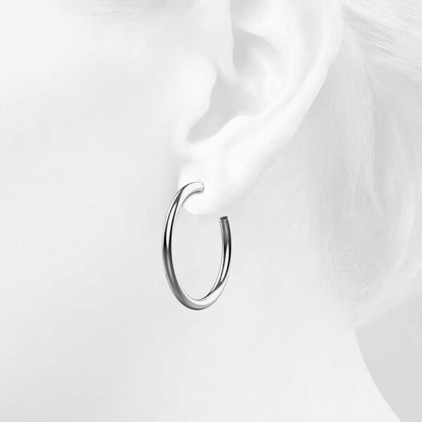 Silver Open Cut C-Hoop Earrings - Image 2