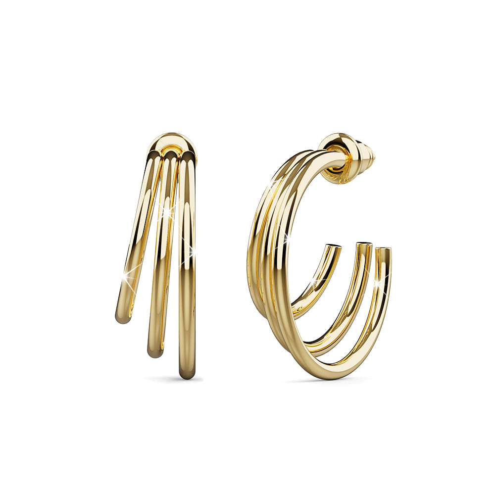 Triple Layered C-Hoop Gold Earrings