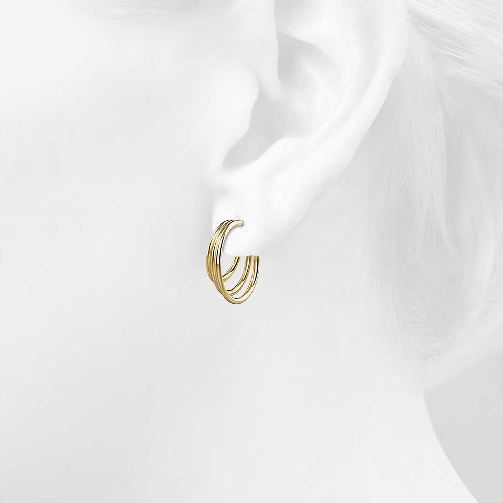 Triple Layered C-Hoop Gold Earrings - Image 2