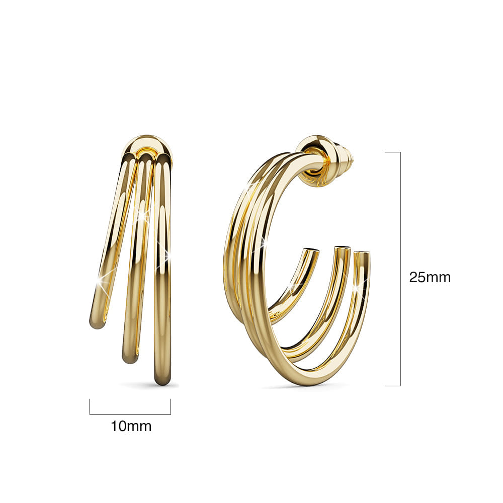 Triple Layered C-Hoop Gold Earrings - Image 3
