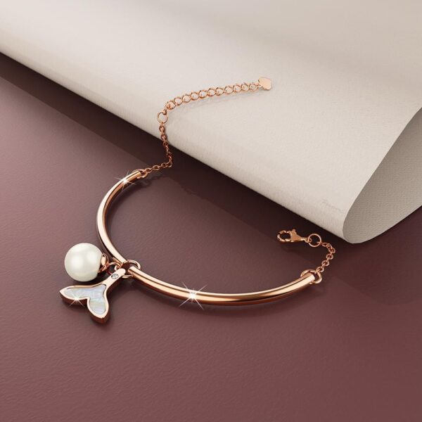 Tale of the Sea Bangle Bracelet in Rose Gold Plated Titanium with Genuine 0.005ct Diamond - Image 3