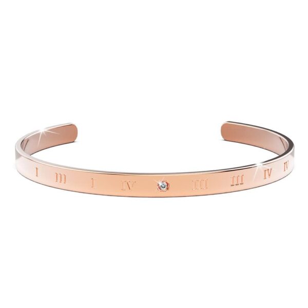 Signature Roman Numerals Cuff Bangle in Rose Gold Plated Titanium with Genuine 0.005ct Diamond - Image 2
