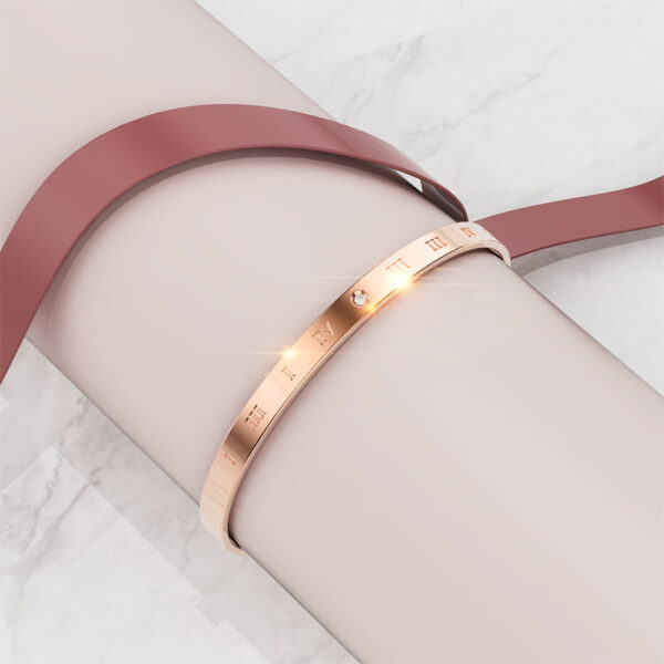 Signature Roman Numerals Cuff Bangle in Rose Gold Plated Titanium with Genuine 0.005ct Diamond - Image 5