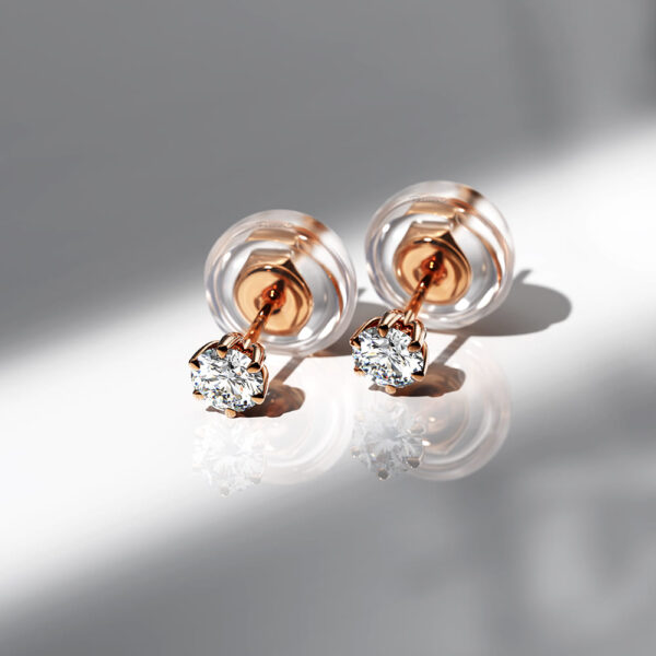 0.1ct Starlit Solitaire Diamond Stud Earrings Encased in 18k Rose Gold - Image 2
