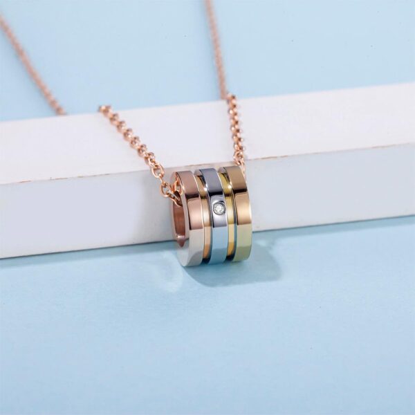 Barrel Slider Pendant Necklace in Tri-Tone Gold Plated Titanium with Genuine 0.005ct Diamond - Image 4