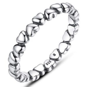 Solid 925 Sterling Silver Many Love Heart Band Ring