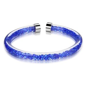 Solid 925 Sterling Silver Viva La Krystal Bangle (Blue)