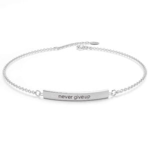 Solid 925 Sterling Silver Bar Bracelet Never Give Up
