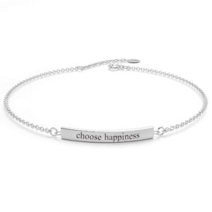 Solid 925 Sterling Silver Bar Bracelet Choose Happiness