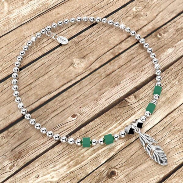 Solid 925 Sterling Silver Turquoise Gemstone & Leaf Charm Bead Bracelet - Image 3