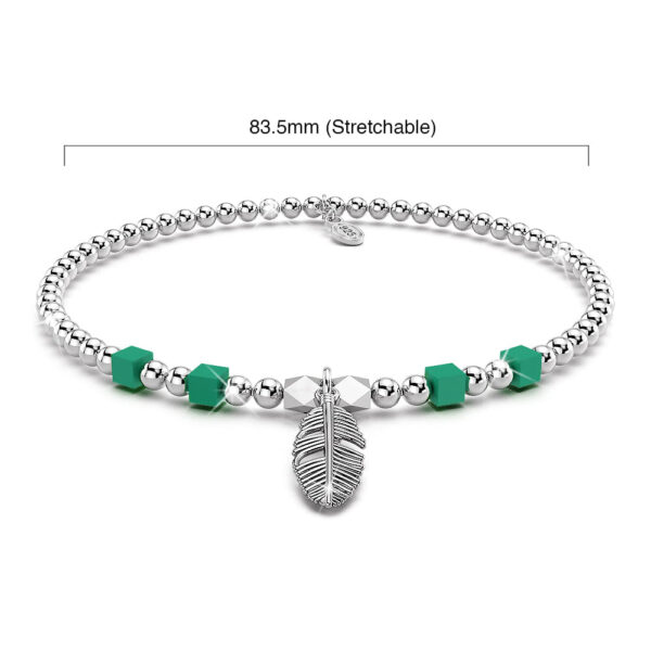 Solid 925 Sterling Silver Turquoise Gemstone & Leaf Charm Bead Bracelet - Image 5