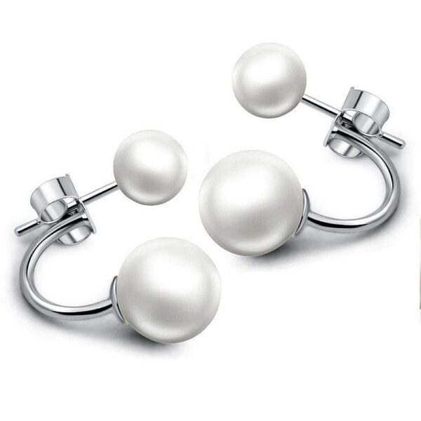 Solid 925 Sterling Silver Deuce Silver Pearl Earrings
