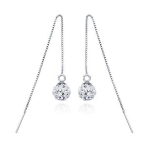 Solid 925 Sterling Silver Shamballa Threader Earrings
