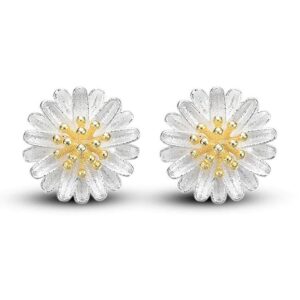 Solid 925 Sterling Silver Daisy In Bloom Studs Earrings