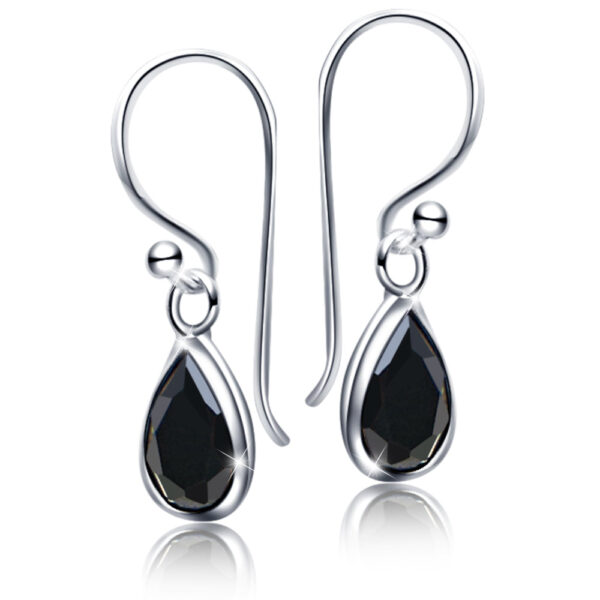 Solid 925 Sterling Silver Drop French Earrings Black