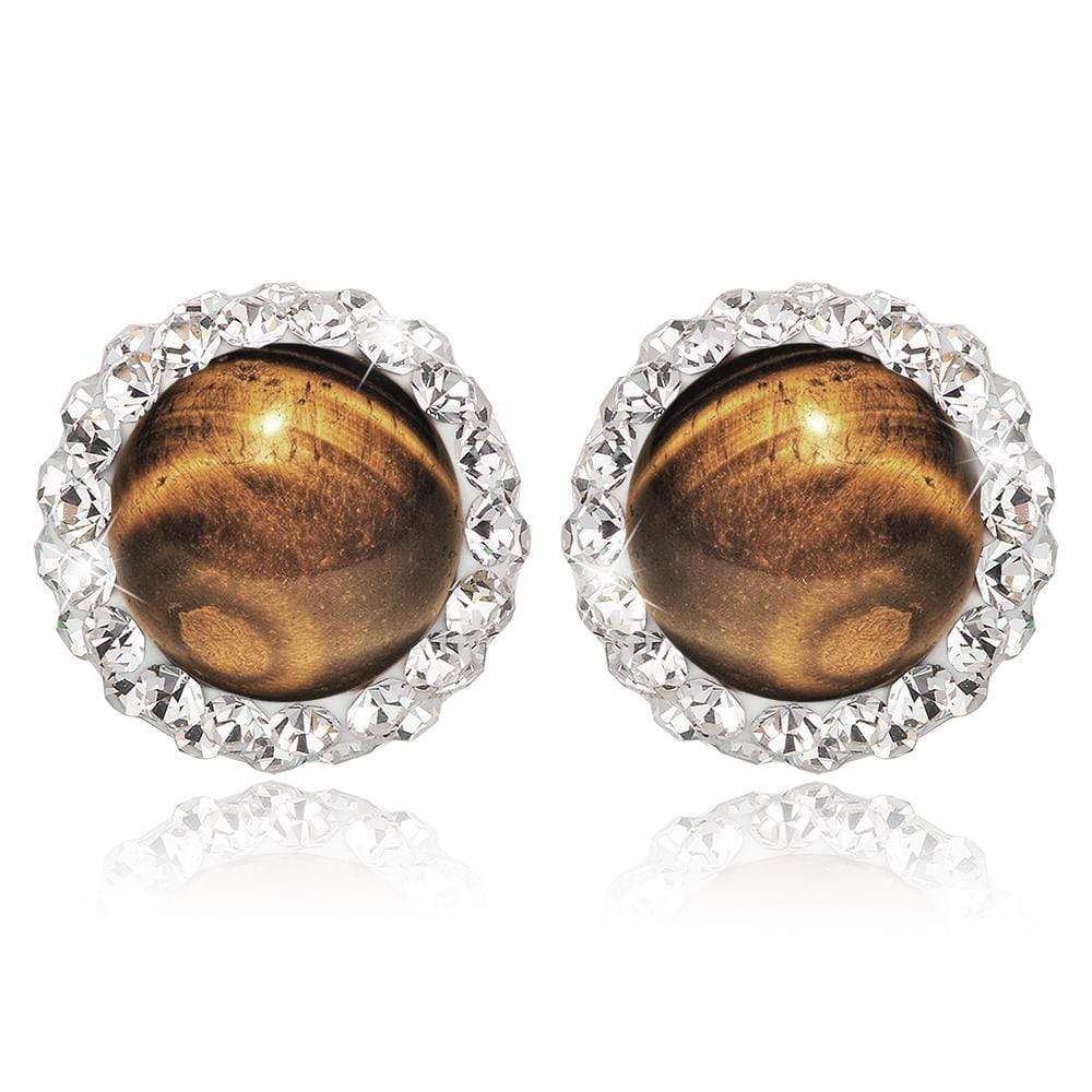 Solid 925 Sterling Silver Tiger's Eye Stud Earrings