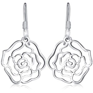 Solid 925 Sterling Silver Highly Polished Rose French Hook Earrings