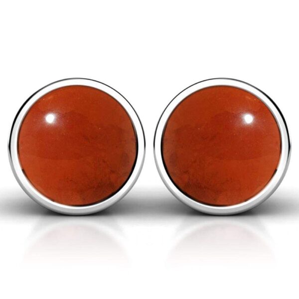 Solid 925 Sterling Silver Round Carnelian Bezel Earrings