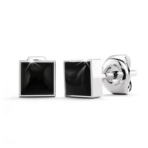 Solid 925 Sterling Silver Bezel Square Onyx Studs