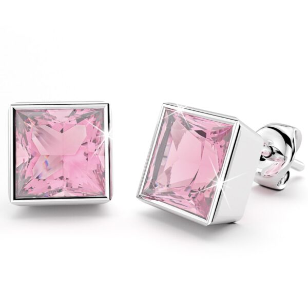 Solid 925 Sterling Silver Bezel Princess-Cut Studs Light Rose 6mm
