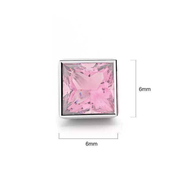 Solid 925 Sterling Silver Bezel Princess-Cut Studs Light Rose 6mm - Image 4