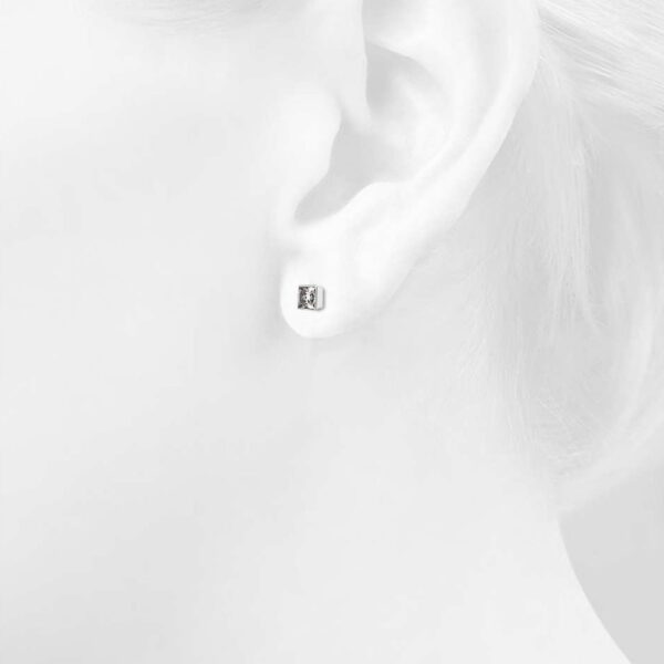 Solid 925 Sterling Silver Bezel Princess-Cut Studs Clear 6mm - Image 3