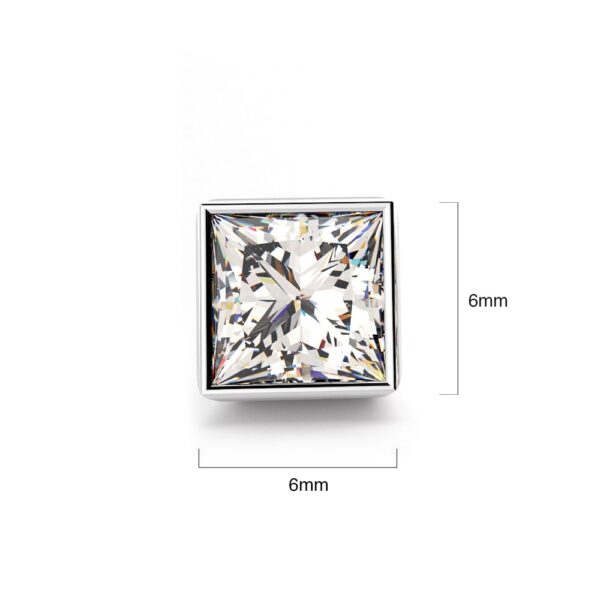Solid 925 Sterling Silver Bezel Princess-Cut Studs Clear 6mm - Image 4