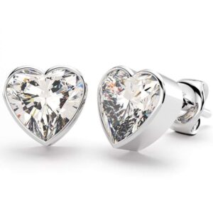 Solid 925 Sterling Silver Heart Bezel Studs Clear
