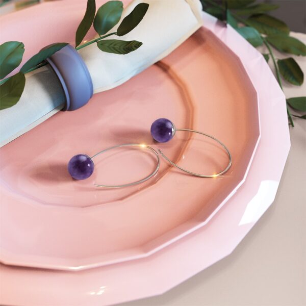 Solid 925 Sterling Silver Round Amethyst Dangle Earrings - Image 2