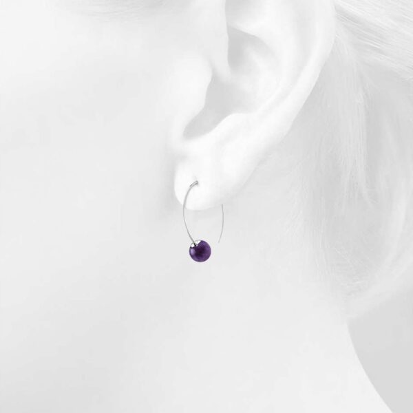 Solid 925 Sterling Silver Round Amethyst Dangle Earrings - Image 3