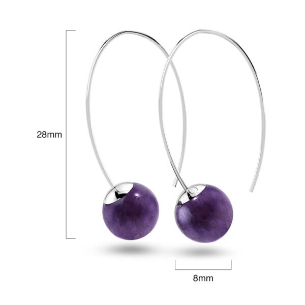 Solid 925 Sterling Silver Round Amethyst Dangle Earrings - Image 4