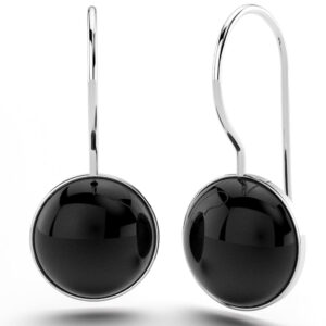Solid 925 Sterling Silver Black Onyx Earrings Round Cabochon