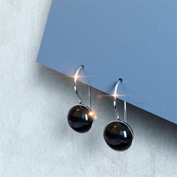 Solid 925 Sterling Silver Black Onyx Earrings Round Cabochon - Image 2