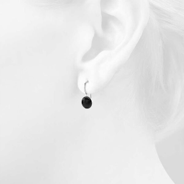 Solid 925 Sterling Silver Black Onyx Earrings Round Cabochon - Image 3