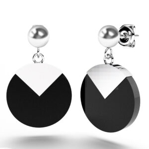 Solid 925 Sterling Silver Black Onyx Earrings Round Disc