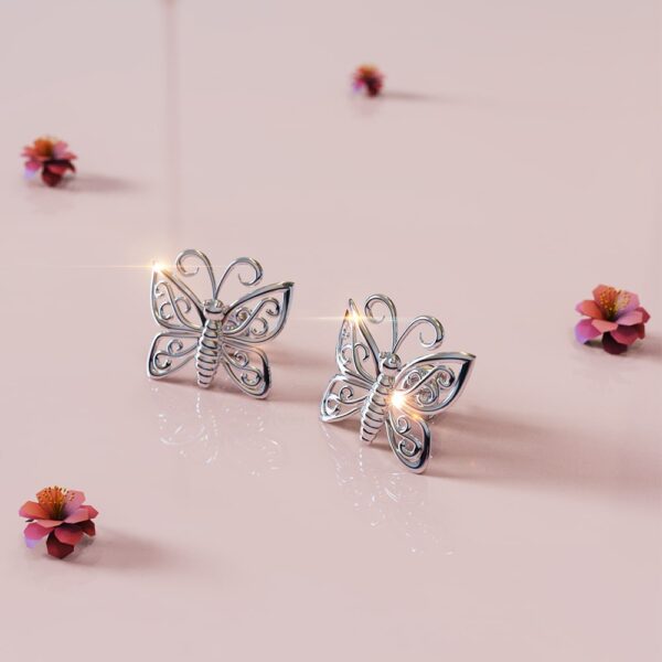 Solid 925 Sterling Silver Butterfly Stud Earrings - Image 2