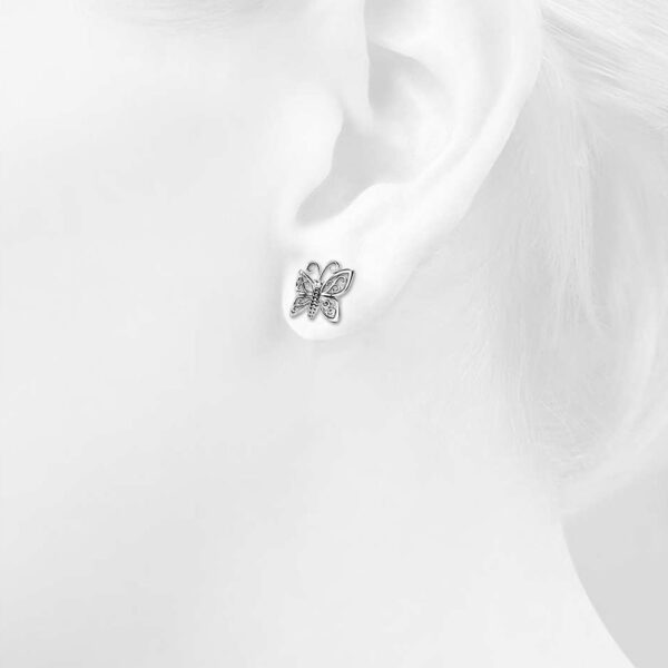 Solid 925 Sterling Silver Butterfly Stud Earrings - Image 3