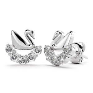 Solid 925 Sterling Silver Swans Upon Stars Earrings