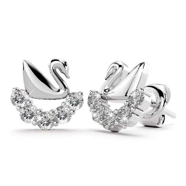 Solid 925 Sterling Silver Swans Upon Stars Earrings
