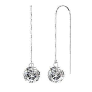 Solid 925 Sterling Silver Clear Drop Threader Earrings