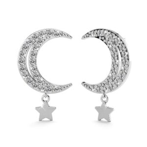 Solid 925 Sterling Silver Starmoon Stud Earrings
