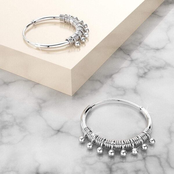 Solid 925 Sterling Silver Hippie Beaded Hoop Earrings - Image 2