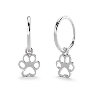 Solid 925 Sterling Silver Mini Puppy Paw Print Hoop Earrings