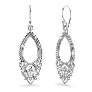 Solid 925 Sterling Silver Vintage Beaded Antique Teardrop Earrings