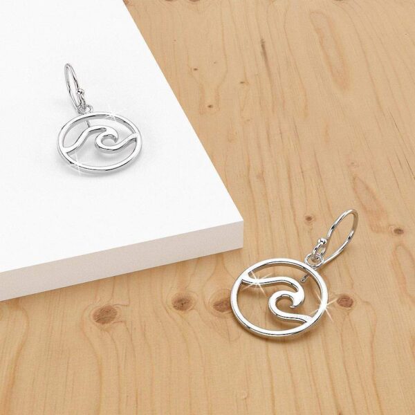 Solid 925 Sterling Silver Sea Wave Dangle Earrings - Image 2
