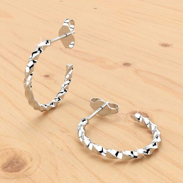 Solid 925 Sterling Silver Twisted C-Hoop Earrings - Image 3