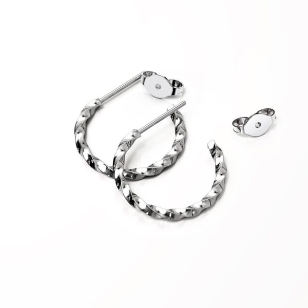 Solid 925 Sterling Silver Twisted C-Hoop Earrings - Image 2