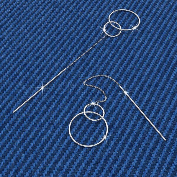 Solid 925 Sterling Silver Threader Earrings With Circles - Image 2