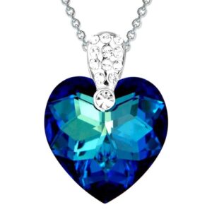 Solid 925 Sterling Silver Large Heart Pendant Blue Embellished with SWAROVSKI¬Ã† Crystals